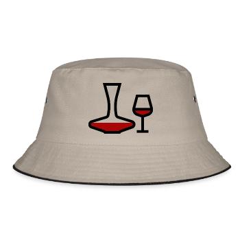 Red wine glass with red wine carafe - Bucket Hat - khaki/black - Front