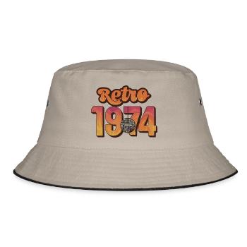 Retro 1974 Discokugel Design auf Kleidung - Bucket Hat - Khaki/Schwarz - Vorne