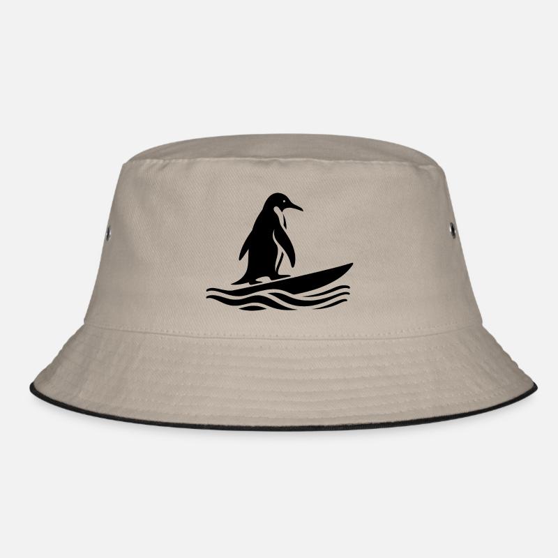 Penguin Surfer Silhouette Surfing Surfing Bucket Hat