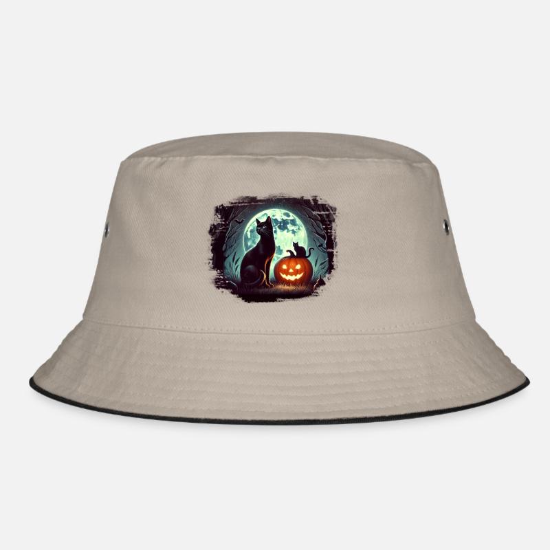 Halloween Cat Black Pumpkin Moon Gothic Witch Bucket Hat
