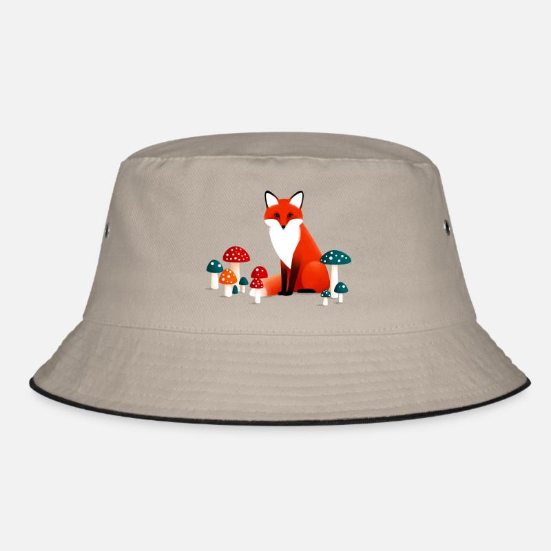Fuchs mit Pilzen - Bucket Hat - Khaki/Schwarz