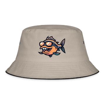 Piranha Fische Comic Cool - Bucket Hat - Khaki/Schwarz - Vorne