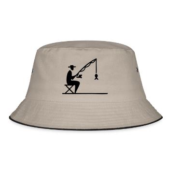 Angler mit Route und Fisch - Bucket Hat - Khaki/Schwarz - Vorne
