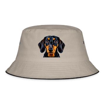Dackel Hund Porträt treu aufmerksam Rasse Hunde - Bucket Hat - Khaki/Schwarz - Vorne