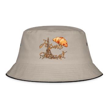 Je parle Croissant-Paris Vibes Frankreich - Bucket Hat - Khaki/Schwarz - Vorne