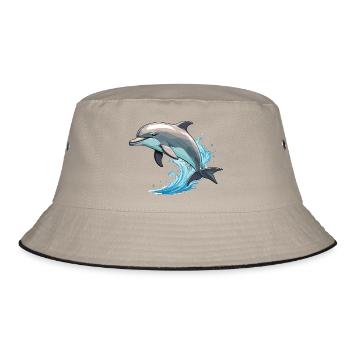 Delfin - Cute Ocean Pet Design - Bucket Hat - Khaki/Schwarz - Vorne