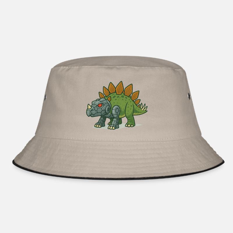 Stegosaurus Robot Transformation - Bucket Hat - khaki/black