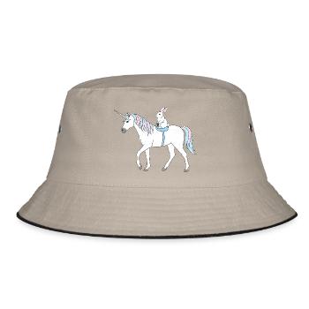 Pastell Einhorn mit Häschen - Bucket Hat - Khaki/Schwarz - Vorne