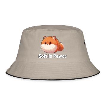 Flauschiger Panda Spruch: Soft ist Power - Bucket Hat - Khaki/Schwarz - Vorne