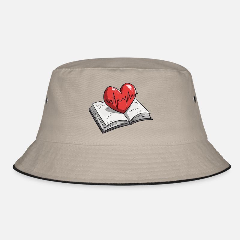 Beating Heart Shaped Book Pulse Design Bucket Hat