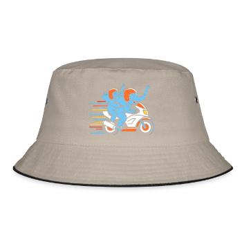 Elefanten Rennduo auf Motorrad - Bucket Hat - Khaki/Schwarz - Vorne