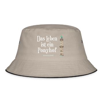 Warnemünde, Leben ist ein Ponyhof, Handzeichnung - Bucket Hat - Khaki/Schwarz - Vorne