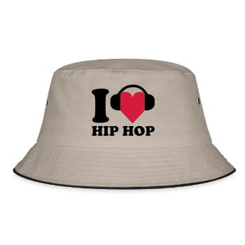I love Music - Hip Hop - Bucket Hat - Khaki/Schwarz - Vorne