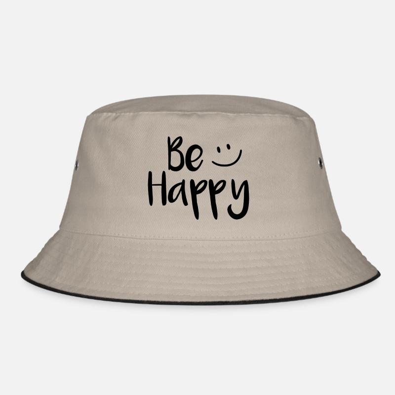 Be happy - Bucket Hat - Khaki/Schwarz