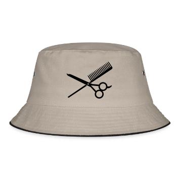 Kamm & Schere / comb & scissors (crossed , 1c) - Bucket Hat - Khaki/Schwarz - Vorne