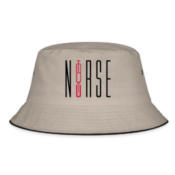 nurse doctor text piercing syringe blood doctor listening - Bucket Hat - khaki/black - Front