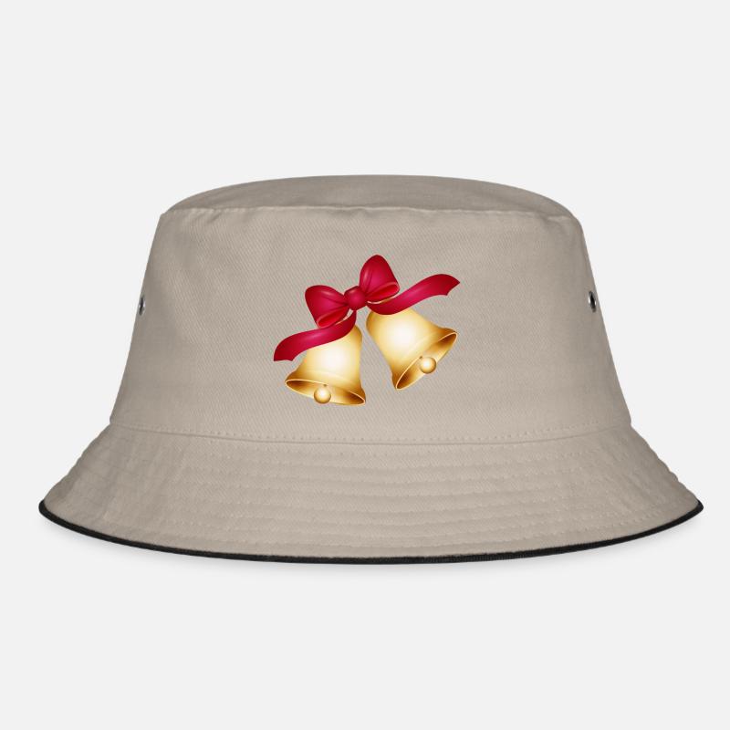 two golden bells with a large red bow Bucket Hat