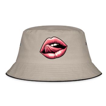 Sexy Pretty Lips & Tongue - Sinnlicher Charme - Bucket Hat - Khaki/Schwarz - Vorne