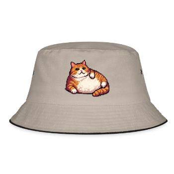 Fat ginger cat pixel art - Bucket Hat - khaki/black - Front