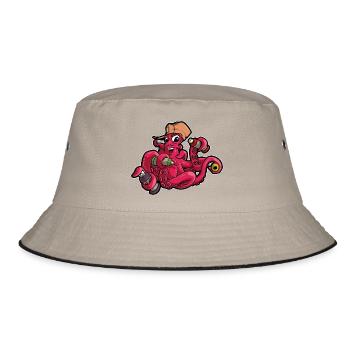 Graffiti Krake mit Spraydosen Cartoon - Bucket Hat - Khaki/Schwarz - Vorne