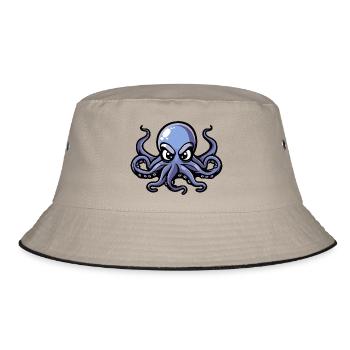 Oktopus Comic - Bucket Hat - Khaki/Schwarz - Vorne