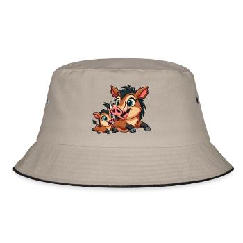 Wild boar mother and child frolicking - Bucket Hat - khaki/black - Front