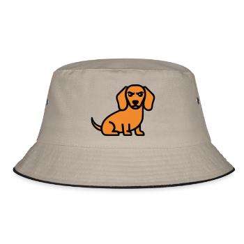 Dachshund Dog Brown Comic - Bucket Hat - khaki/black - Front