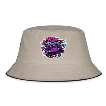 90s Tape Neon Retro Cassette - Bucket Hat - Khaki/Schwarz - Vorne