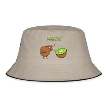 Mama Kiwi-Vogel Lustiger Kiwi-Frucht Neuseeland-Witz - Bucket Hat - Khaki/Schwarz - Vorne