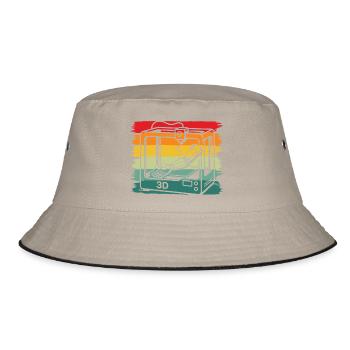 Retro Vintage 3D Drucker Roboterarm Maker - Bucket Hat - Khaki/Schwarz - Vorne