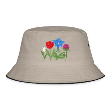 Blumen botanisch Pflanze Illustration - Bucket Hat - Khaki/Schwarz - Vorne