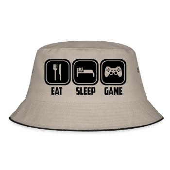 eat sleep game - Bucket Hat - Khaki/Schwarz - Vorne