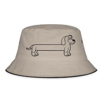 Dog Long Dachshund Funny Long Drawn Cool Cartoon - Bucket Hat - khaki/black - Front