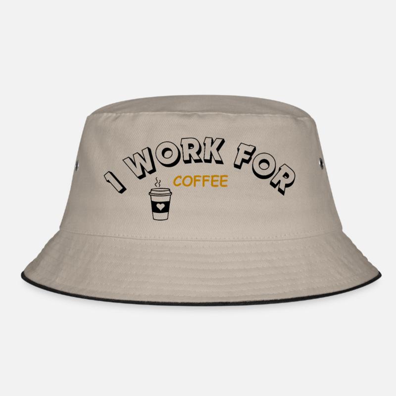 I work for Coffee - Bucket Hat - Khaki/Schwarz