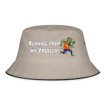 Running from my problems – Lustiger Zombie Spruch - Bucket Hat - Khaki/Schwarz - Vorne