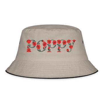 Sommerwort Mohnblume für Frauen - Bucket Hat - Khaki/Schwarz - Vorne