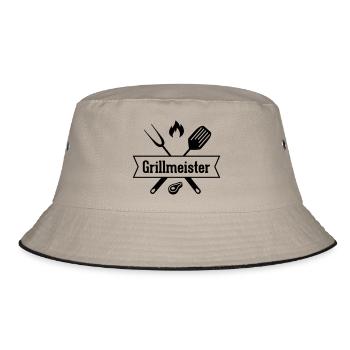 Grillmeister Emblem (BBQ, Grill, grillen) - Bucket Hat - Khaki/Schwarz - Vorne