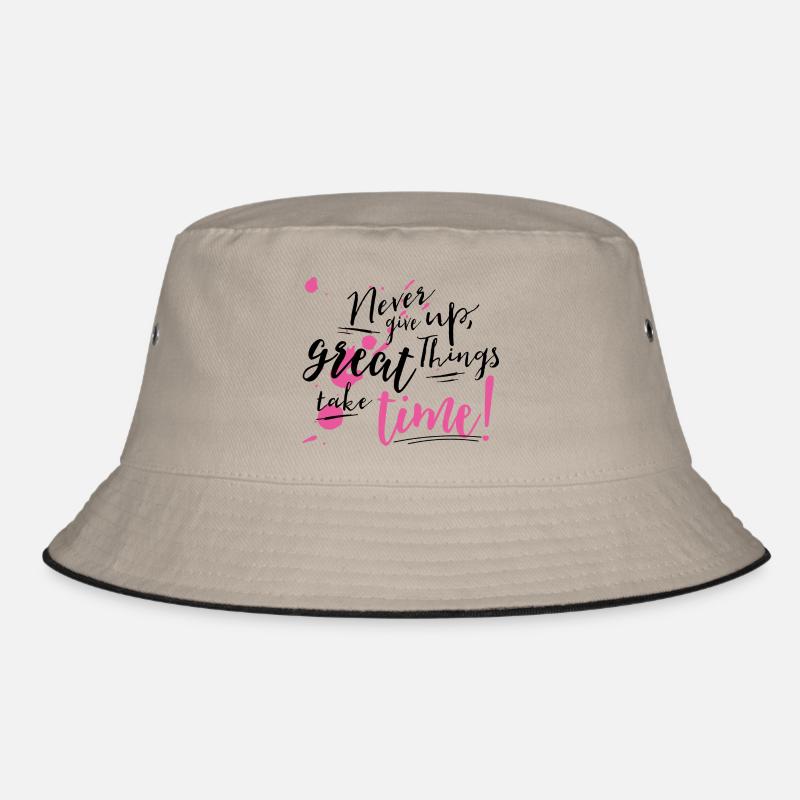 Never give up - Bucket Hat - Khaki/Schwarz