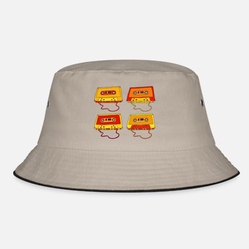 Music Cassette Compact Cassette Magnetic Tape Retro - Bucket Hat - khaki/black