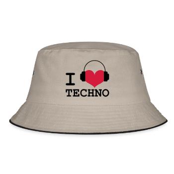 I Love Techno! - Bucket Hat - Khaki/Schwarz - Vorne