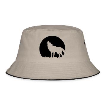 Howling Wolf At Full Moon (1C) - Bucket Hat - khaki/black - Front