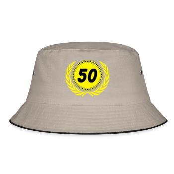 50.Geburtstag , 50 Jahre Jubiläum Lorbeerkranz(25) - Bucket Hat - Khaki/Schwarz - Vorne