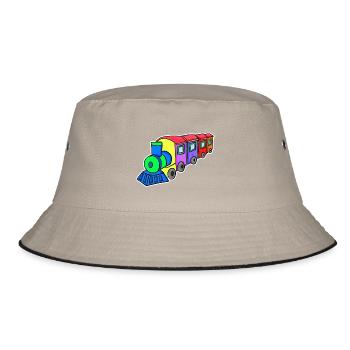 Eisenbahn Dampflok Kinder - Bucket Hat - Khaki/Schwarz - Vorne