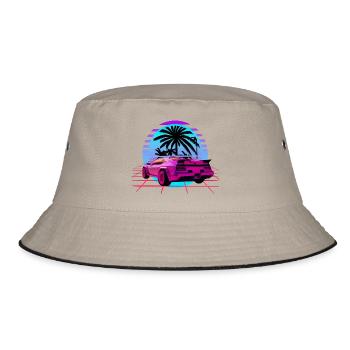 Retro Wave Sport Car Vaporwave Sunset - Bucket Hat - khaki/black - Front