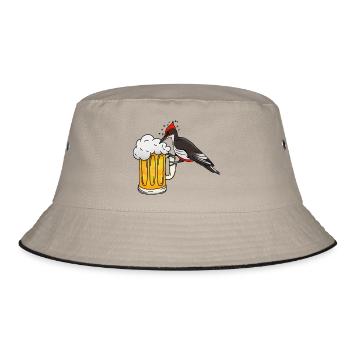 Specht mit Bierkrug  - Bucket Hat - Khaki/Schwarz - Vorne