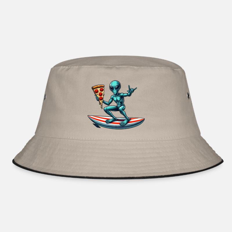 Surfeur extraterrestre avec pizza sur planche de surf Bob