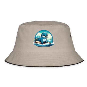 Robbe auf Felsen - Bucket Hat - Khaki/Schwarz - Vorne