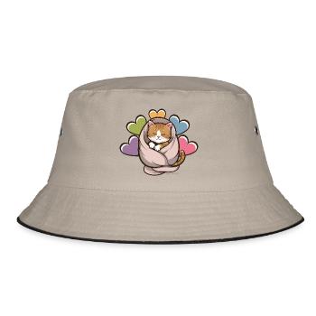 Kuscheliges Kätzchen unter Decke - Bucket Hat - Khaki/Schwarz - Vorne