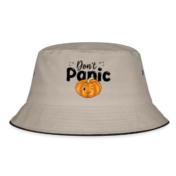 Keine Panik. Design mit zwinkerndem Kürbis - Bucket Hat - Khaki/Schwarz - Vorne
