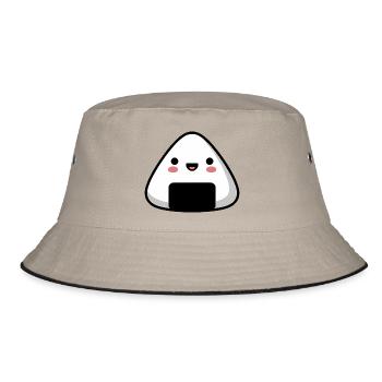 Onigiri souriant kawaii, nourriture mignonne - Bob - kaki/noir - Devant